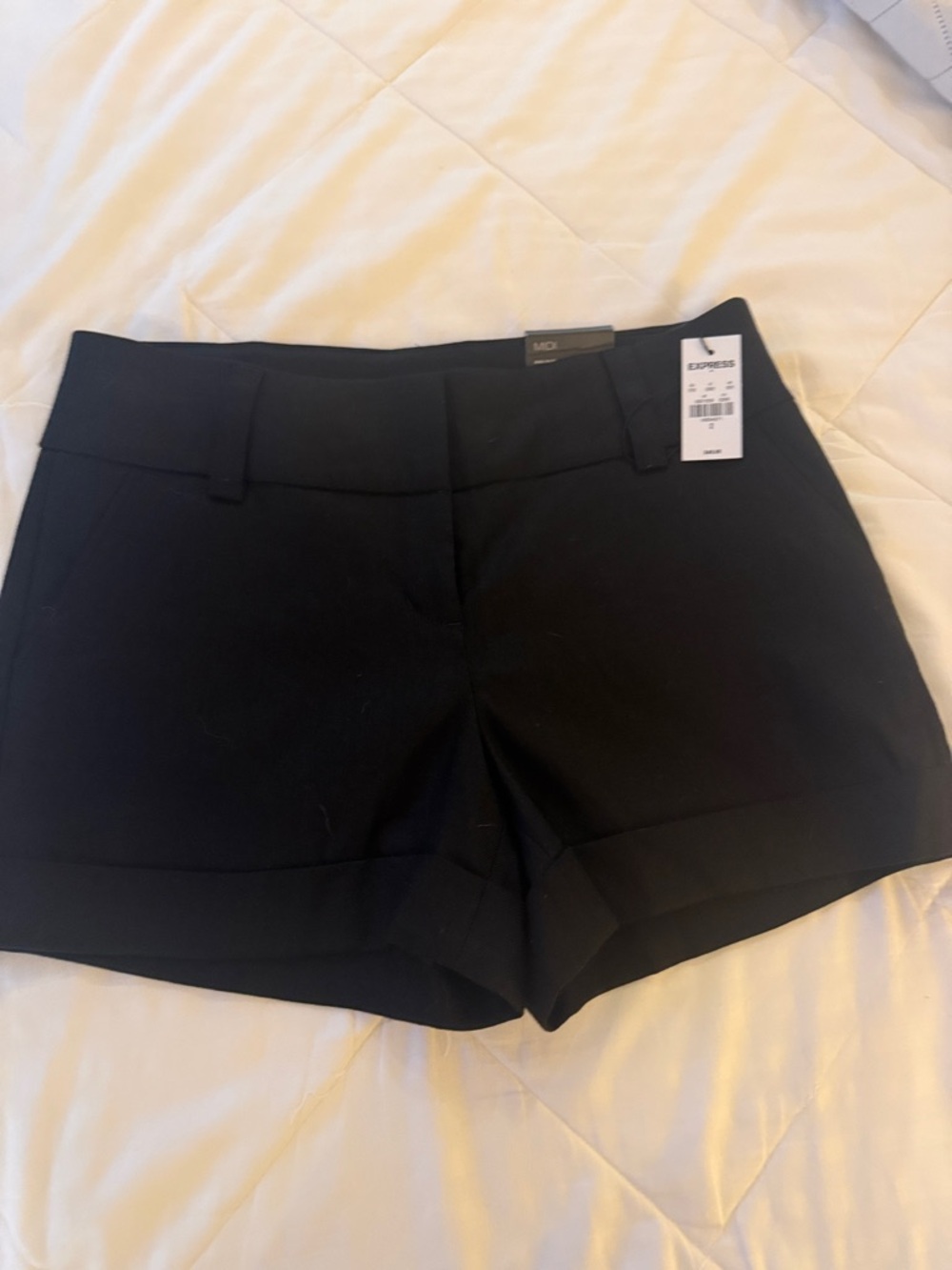 Express Black High-Waist Cuffed Dress Shorts